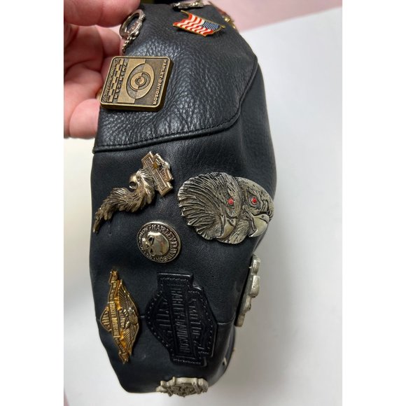 Harley Davidson Leather Cap with Pinback Pins Newsboy 2Large 26 Pins Vintage - Picture 7 of 14